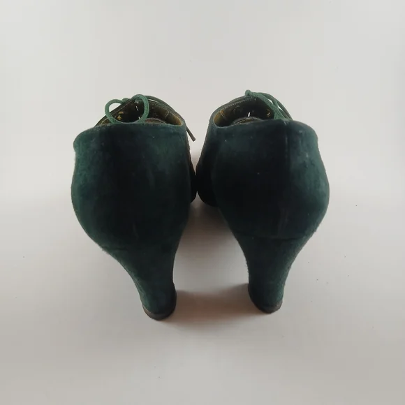 Vintage‎ ESCADA Green And Black Suede Lace-Up Bootie Heels Pumps Size 5.5 M - Picture 3 of 7